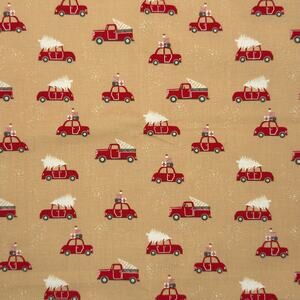 Christmas Red Cars & Trucks with Presents & Trees Cotton Fabric- Remanent 5/8 YD